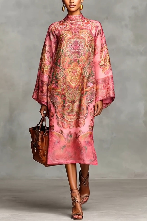 Vestido midi holgado Retro casual de manga larga con estampado único