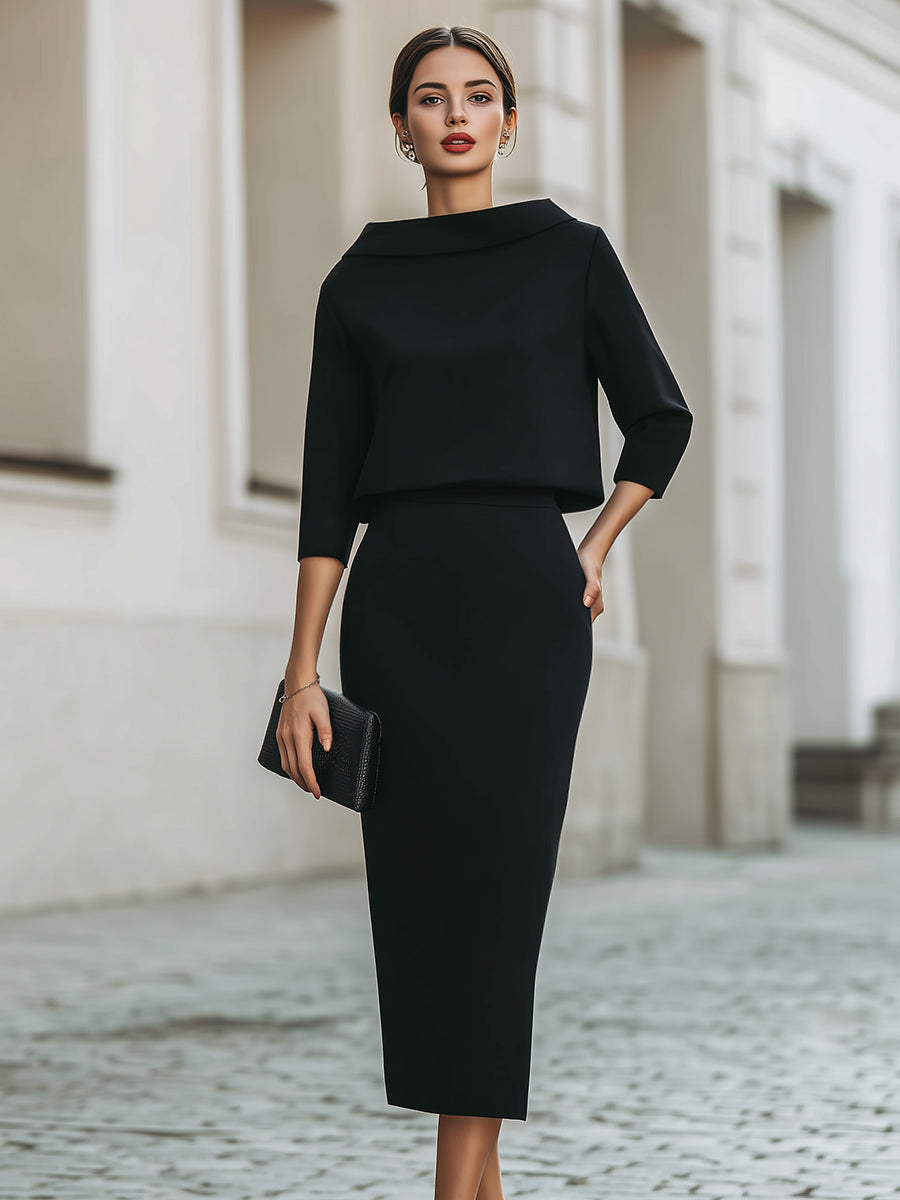 Sloane | Conjunto de falda midi con cuello barco