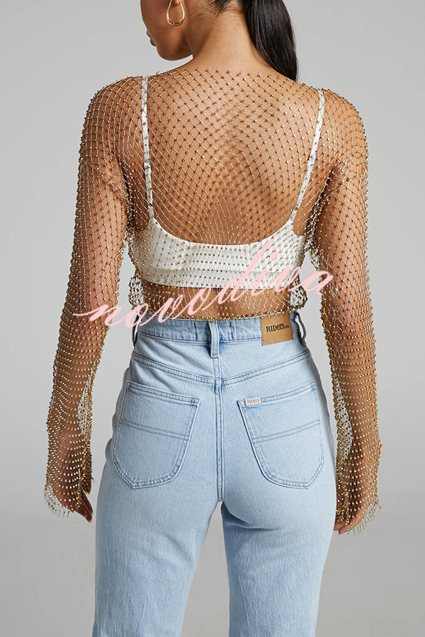 Top de manga larga acampanada de malla de rombos Best Layering Items