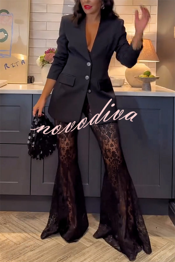 Pantalón elástico Lista para Esta Noche de encaje con estampado único y bajo sirena