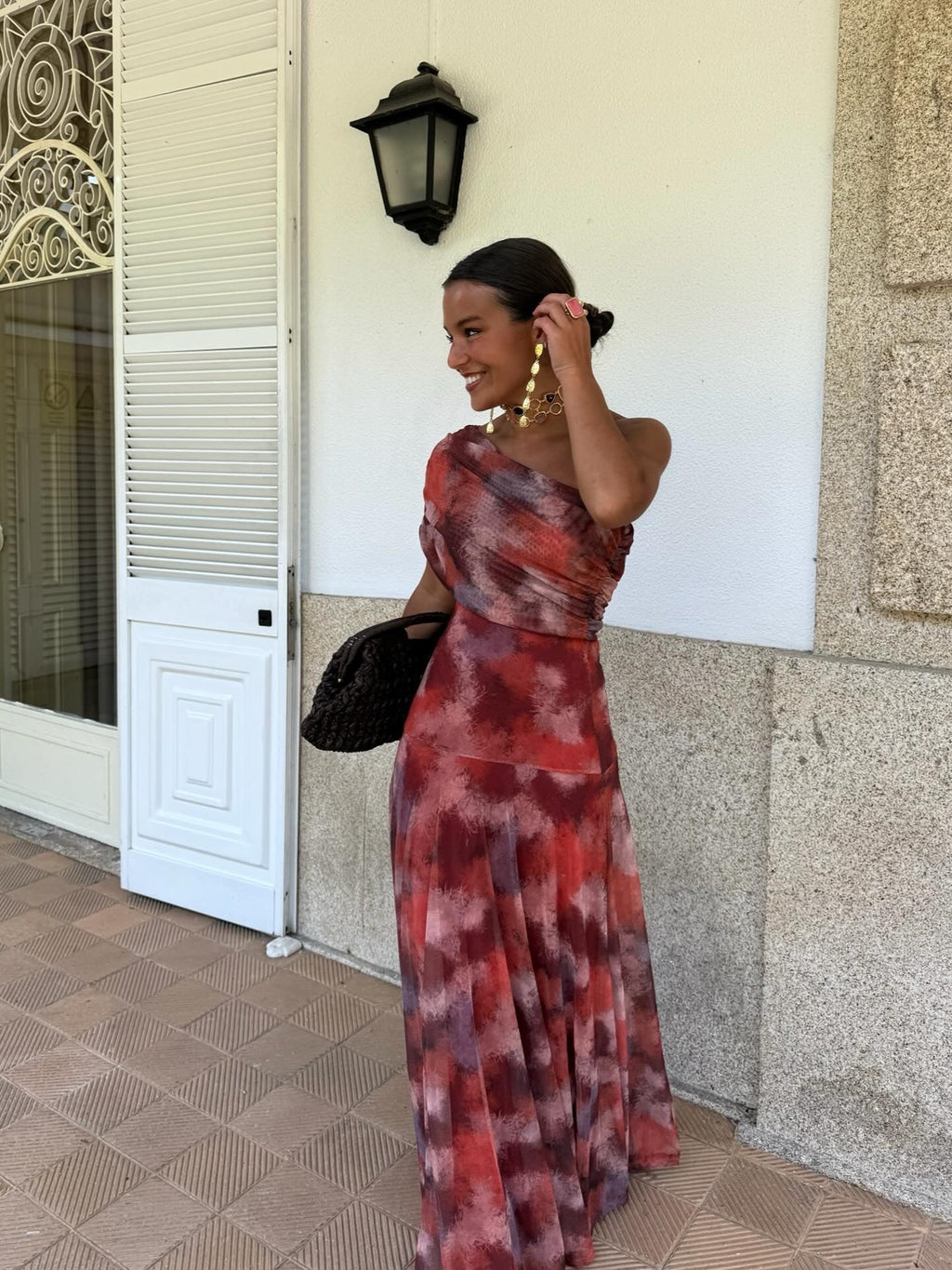 Myrna | Vestido Maxi Estampado de Un Solo Hombro