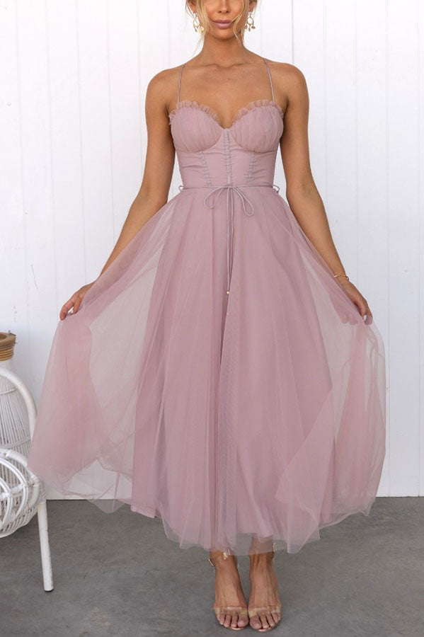 Vestido largo de fiesta Princesa Moderna de gasa con tirantes