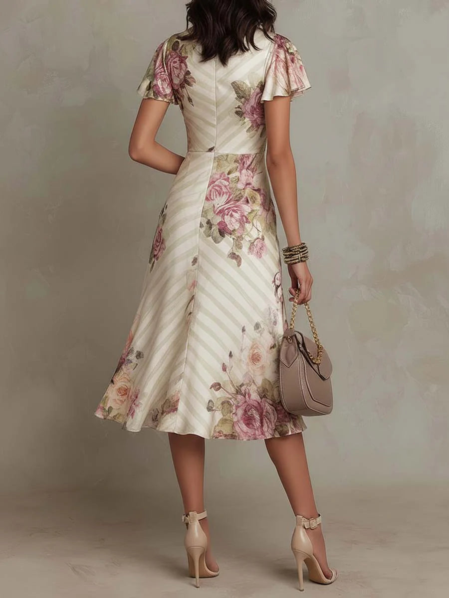 Margaret | Vestido Midi de Satén Floral Vintage