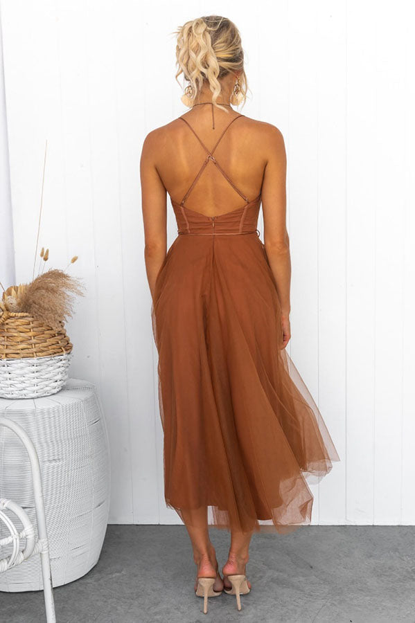 Vestido largo de fiesta Princesa Moderna de gasa con tirantes