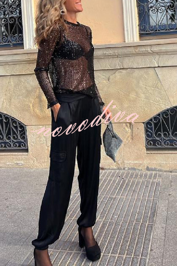 Blusa recta Siempre Brillante de lentejuelas con manga larga