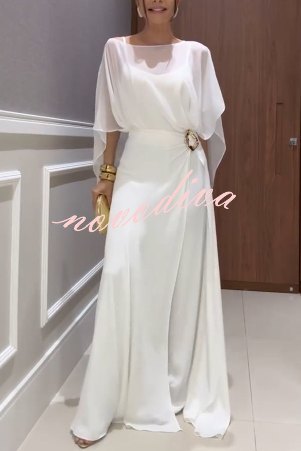 Conjunto Vivian de top capa de gasa y pantalón ancho cruzado con hebilla metálica