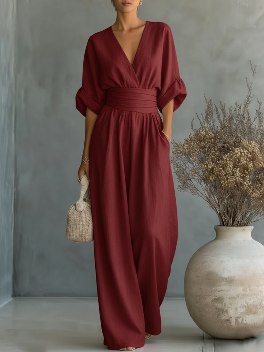 Mono elegante con escote en V y cintura alta • S1