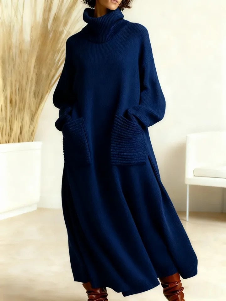 Freya™ – Vestido de punto de lana de cuello alto y manga larga