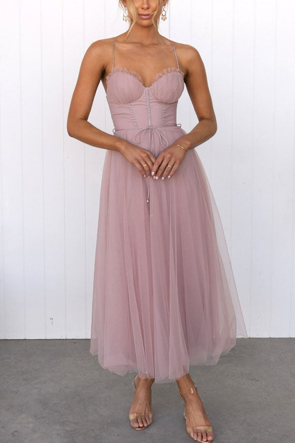 Vestido largo de fiesta Princesa Moderna de gasa con tirantes