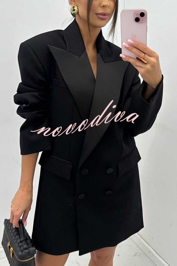 Blazer oversize Chic Style de satén con solapa, botones y manga larga