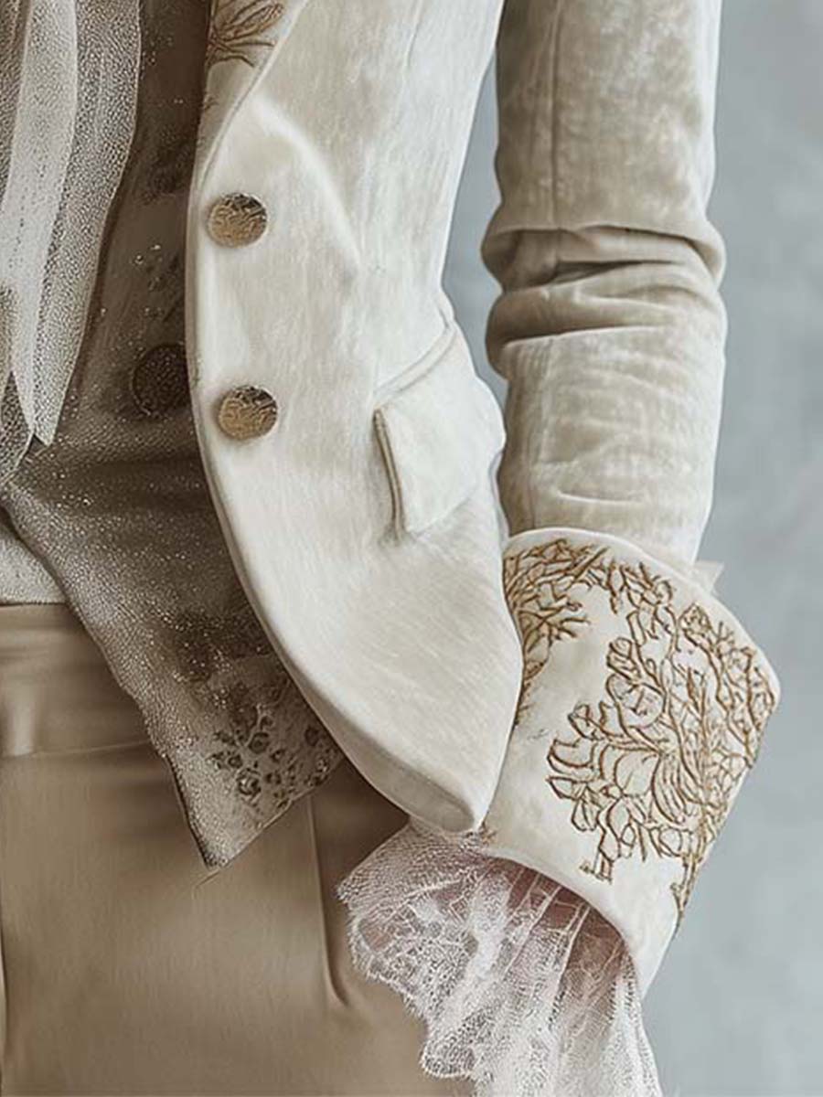 Blazer Sastre Bordado en Marfil para Mujer