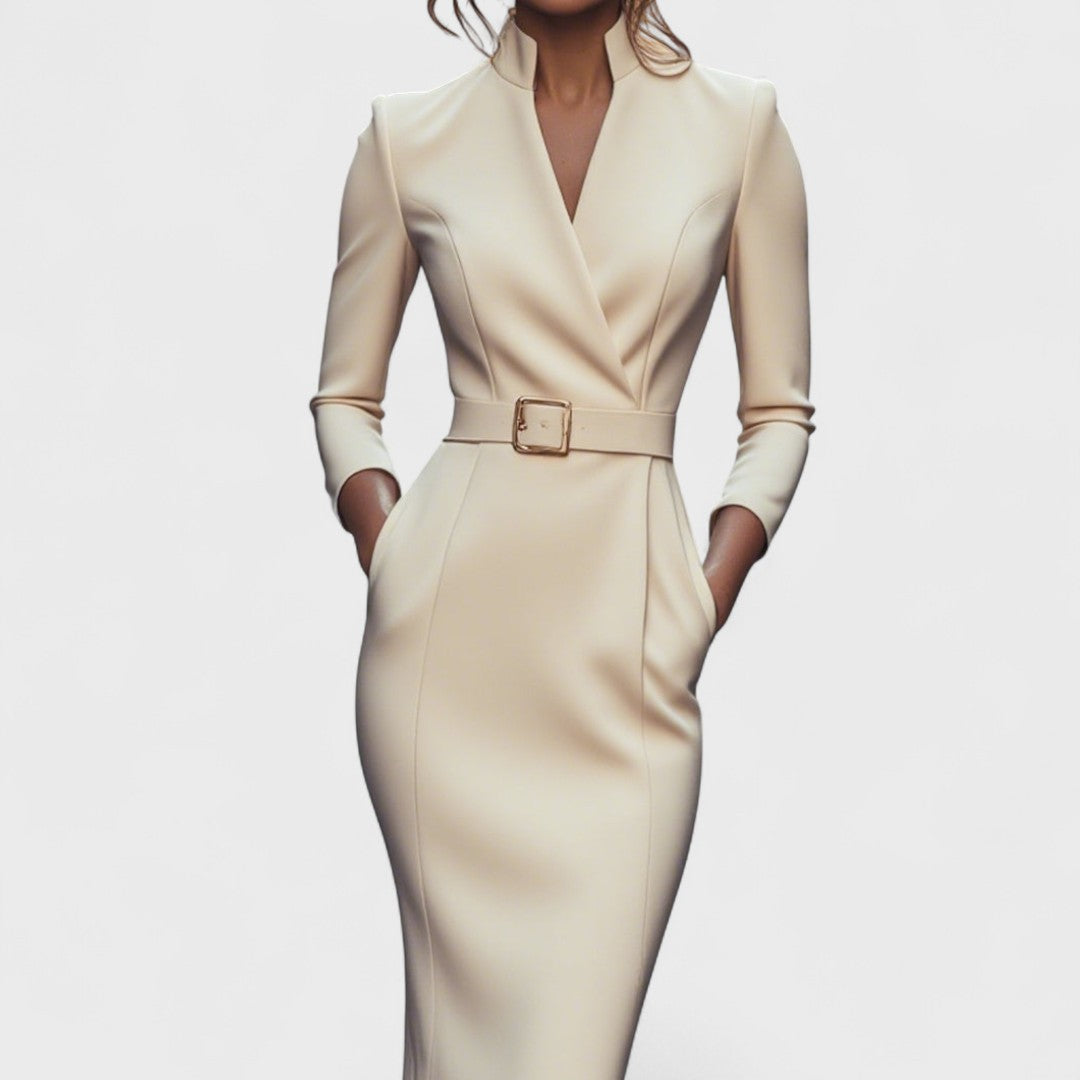 Mandarin | Elegante vestido con cinturón y cuello mao