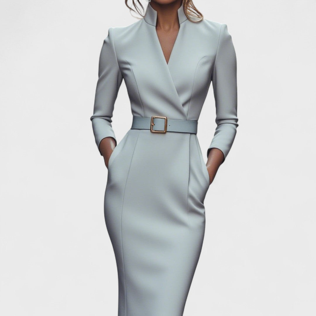 Mandarin | Elegante vestido con cinturón y cuello mao