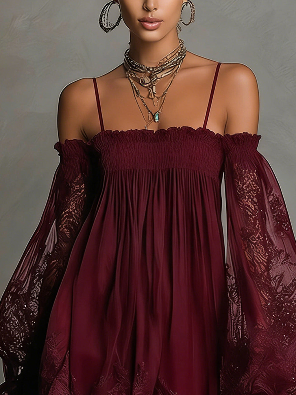 Noemi™ | Vestido mini de gasa y encaje azul marino