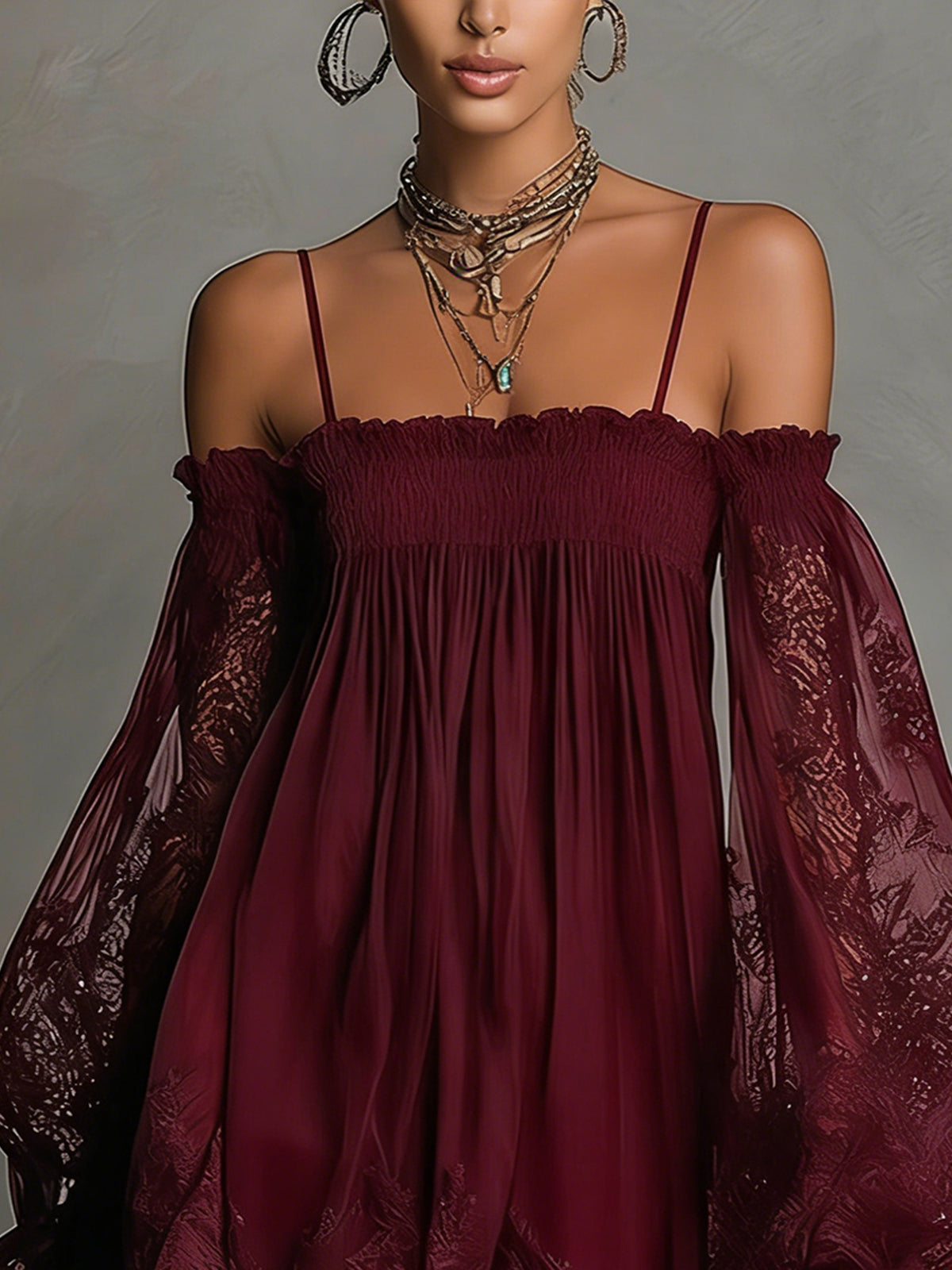 Noemi™ | Vestido mini de gasa y encaje azul marino