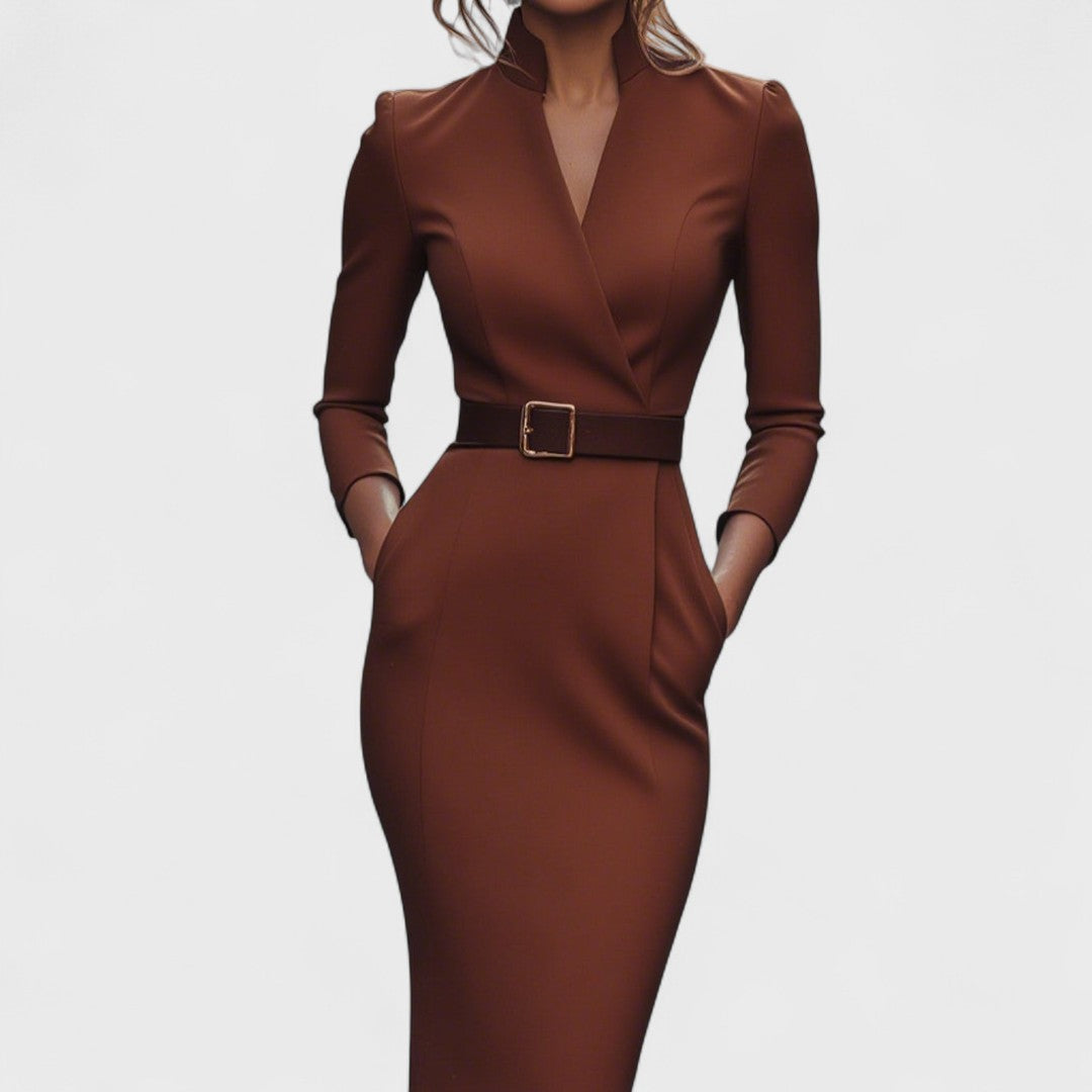 Mandarin | Elegante vestido con cinturón y cuello mao