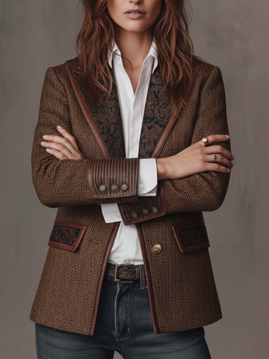Blazer con Paneles Estampados de Espiga para Mujer