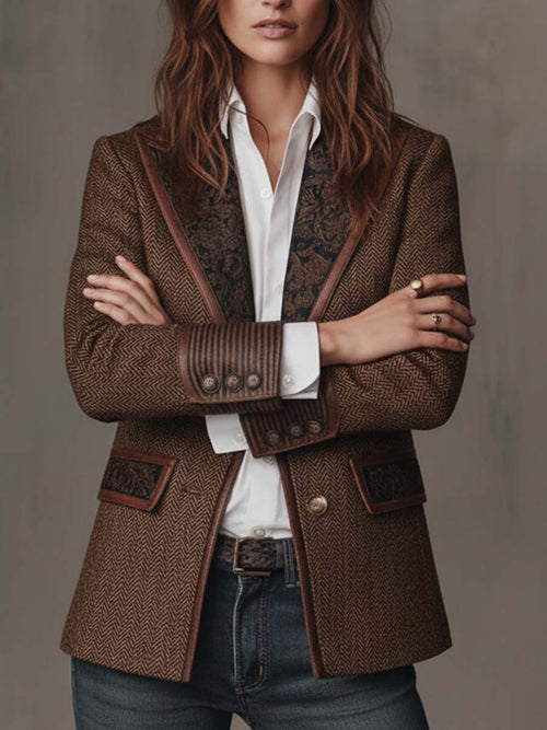 Blazer con Paneles Estampados de Espiga para Mujer
