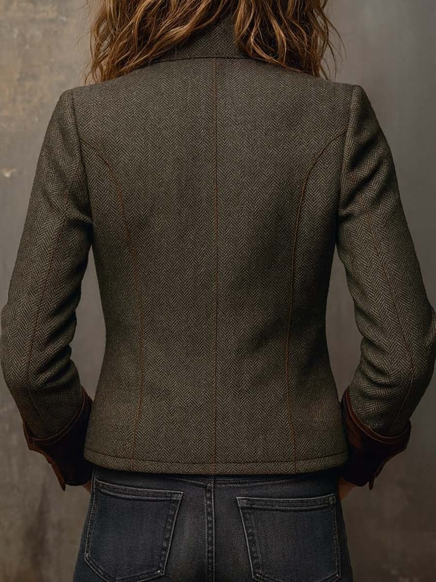 Honoria | Blazer Vintage De Espiga Con Ribetes En Contraste