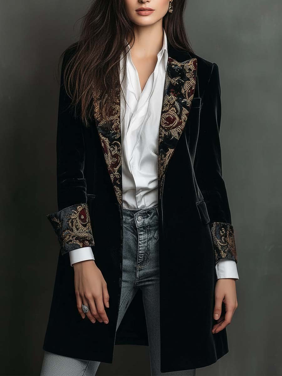 Leonor | Blazer Ajustado Estampado Barroco Negro