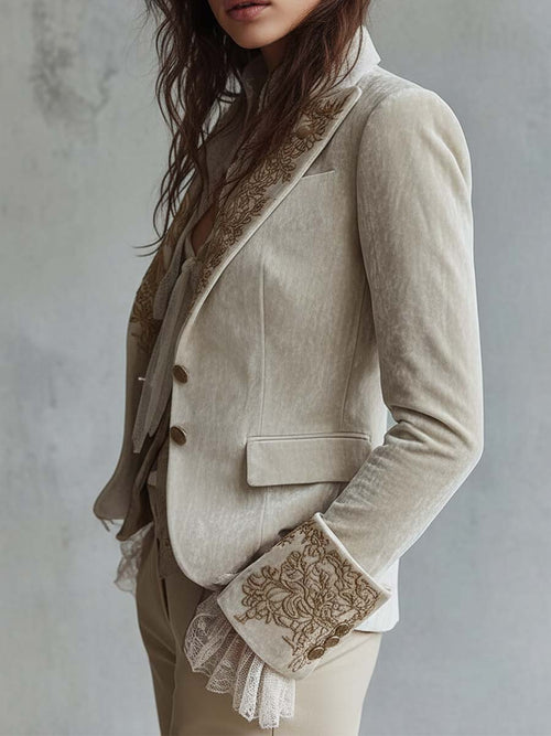 Blazer Sastre Bordado en Marfil para Mujer