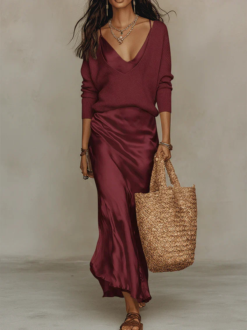 Solène, conjunto de vestido lencero y punto