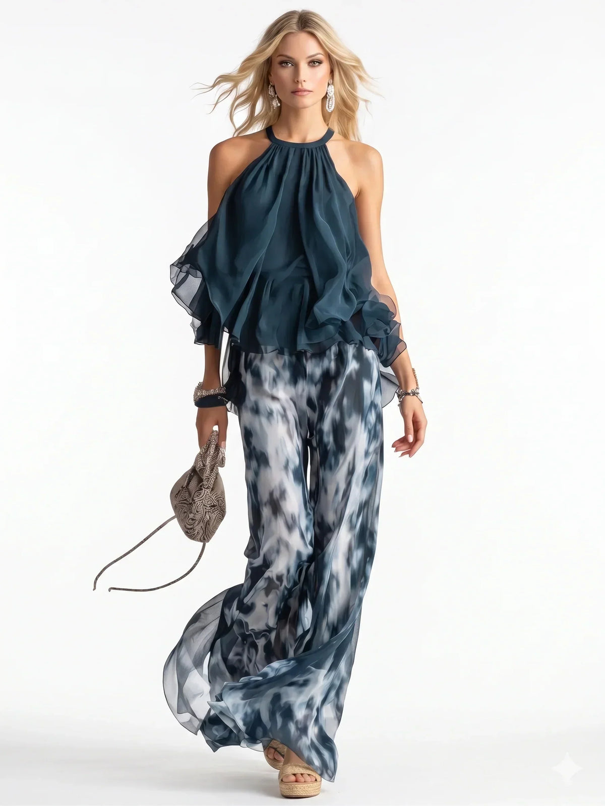 Elegante Conjunto de Dos Piezas de Chifón