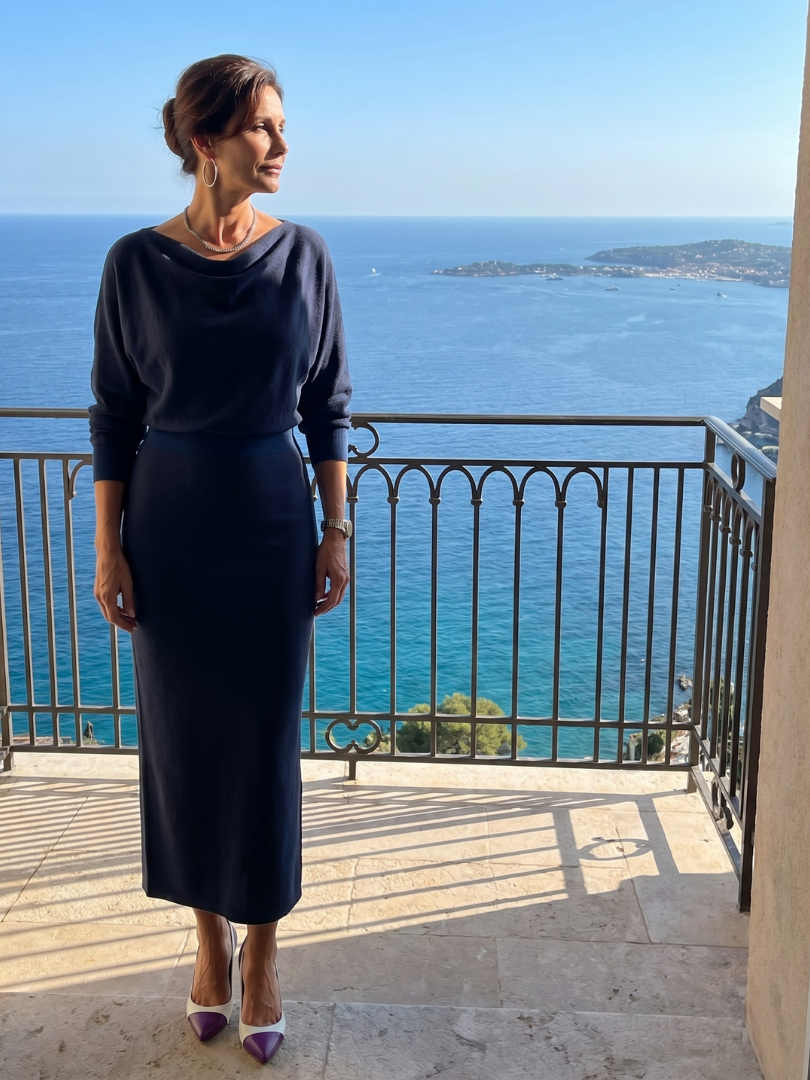 Adrienne | Vestido Midi Entallado con Escote Drapeado
