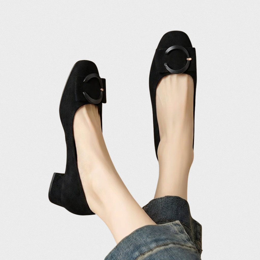 Rose™ | Zapatos de Salón de Ante, Punta Cuadrada y Tacón Bajo