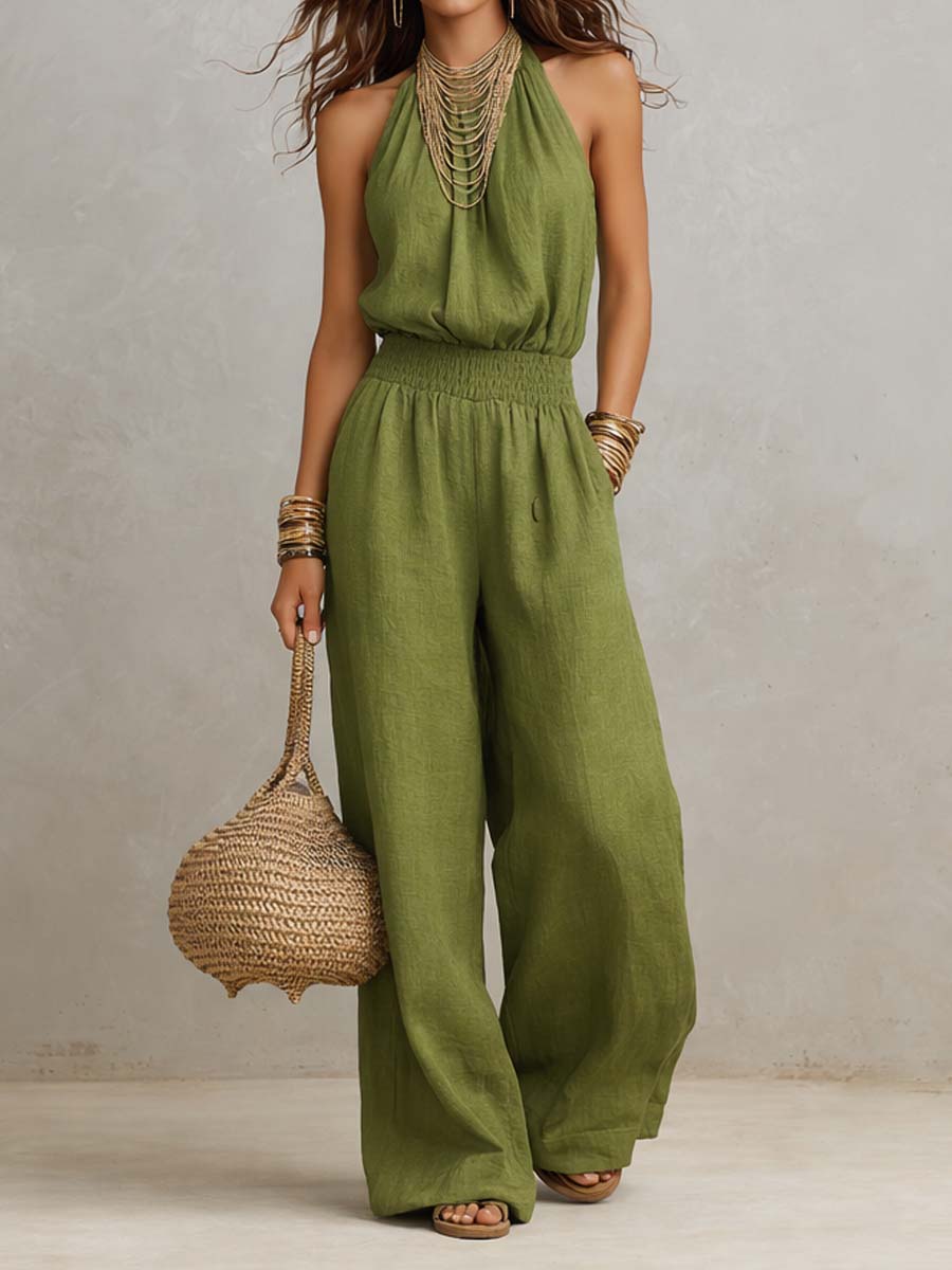 VALERIA | Mono de cuello halter y pierna ancha