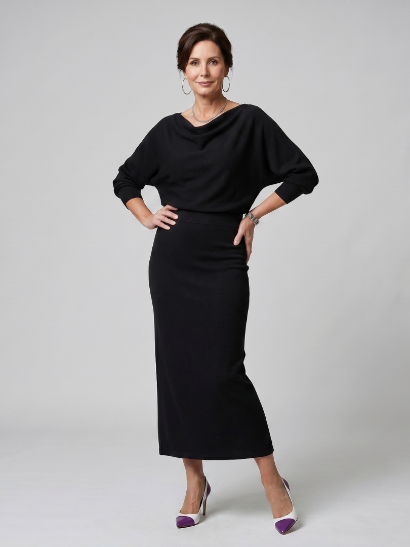 Adrienne | Vestido Midi Entallado con Escote Drapeado