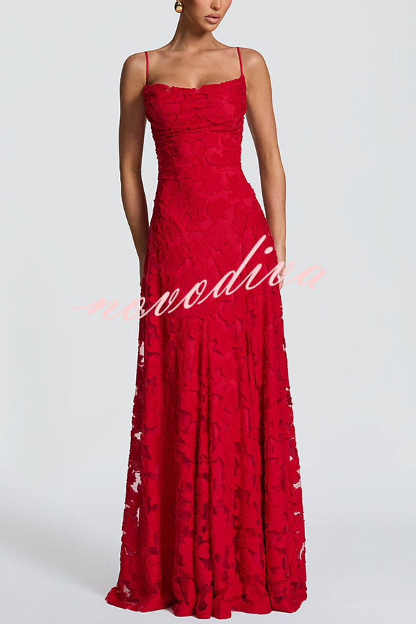 Vestido largo Francis de tejido devoré floral exclusivo con cuello caído y lazada en la espalda