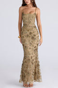 Vestido largo elegante y ajustado con cuello halter, sin mangas, espalda descubierta y lazada