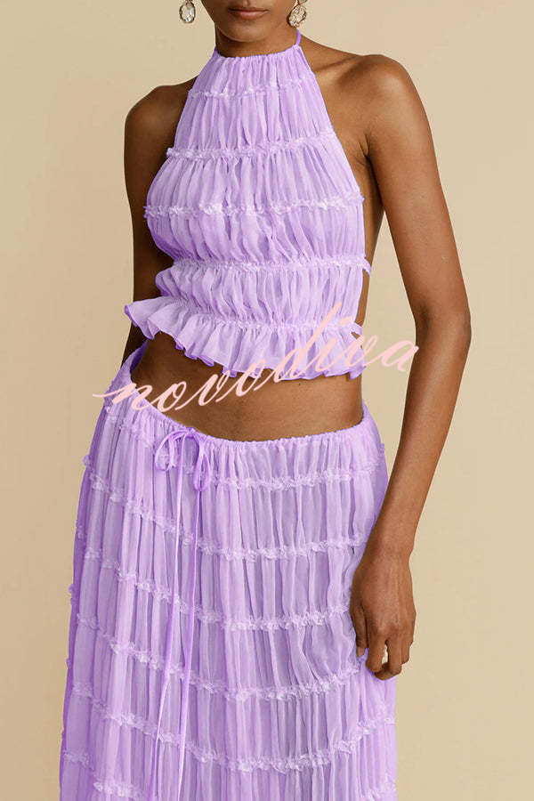 Top halter Pasión y Romance plisado con tirantes elásticos ajustables en la espalda