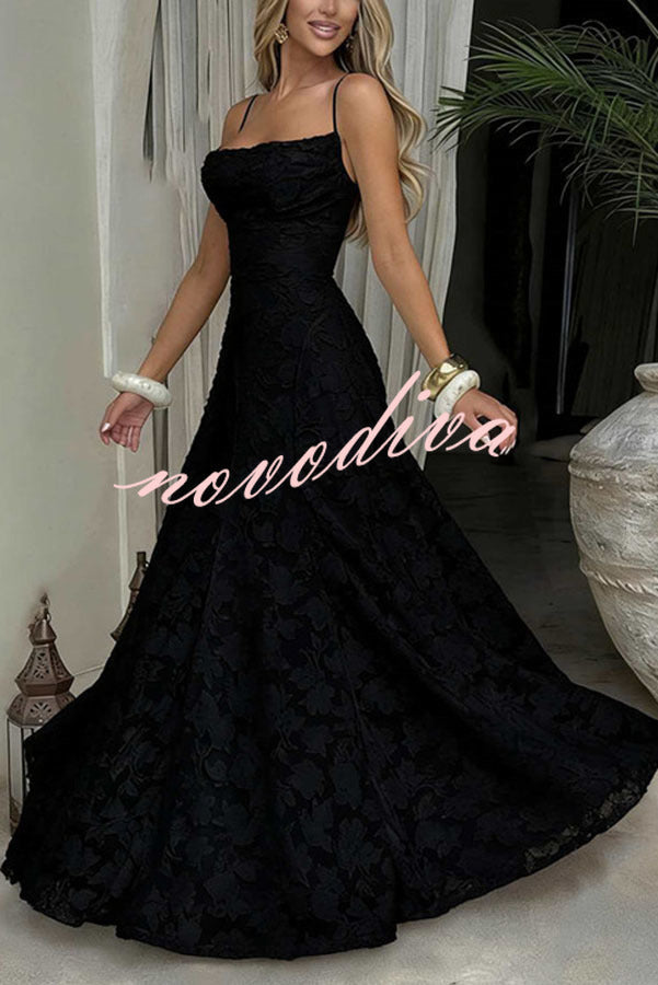 Vestido largo Francis de tejido devoré floral exclusivo con cuello caído y lazada en la espalda