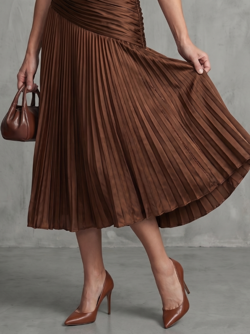 Liliana | Vestido Midi Plisado de Raya Fina
