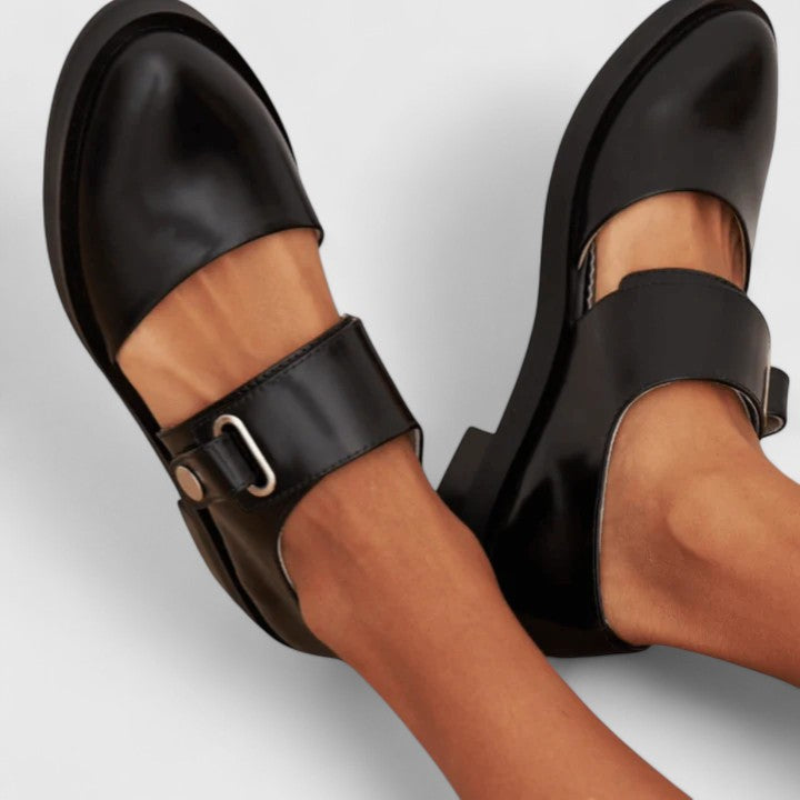 Zapatos Mary Jane ortopédicos de piel auténtica con detalles dorados