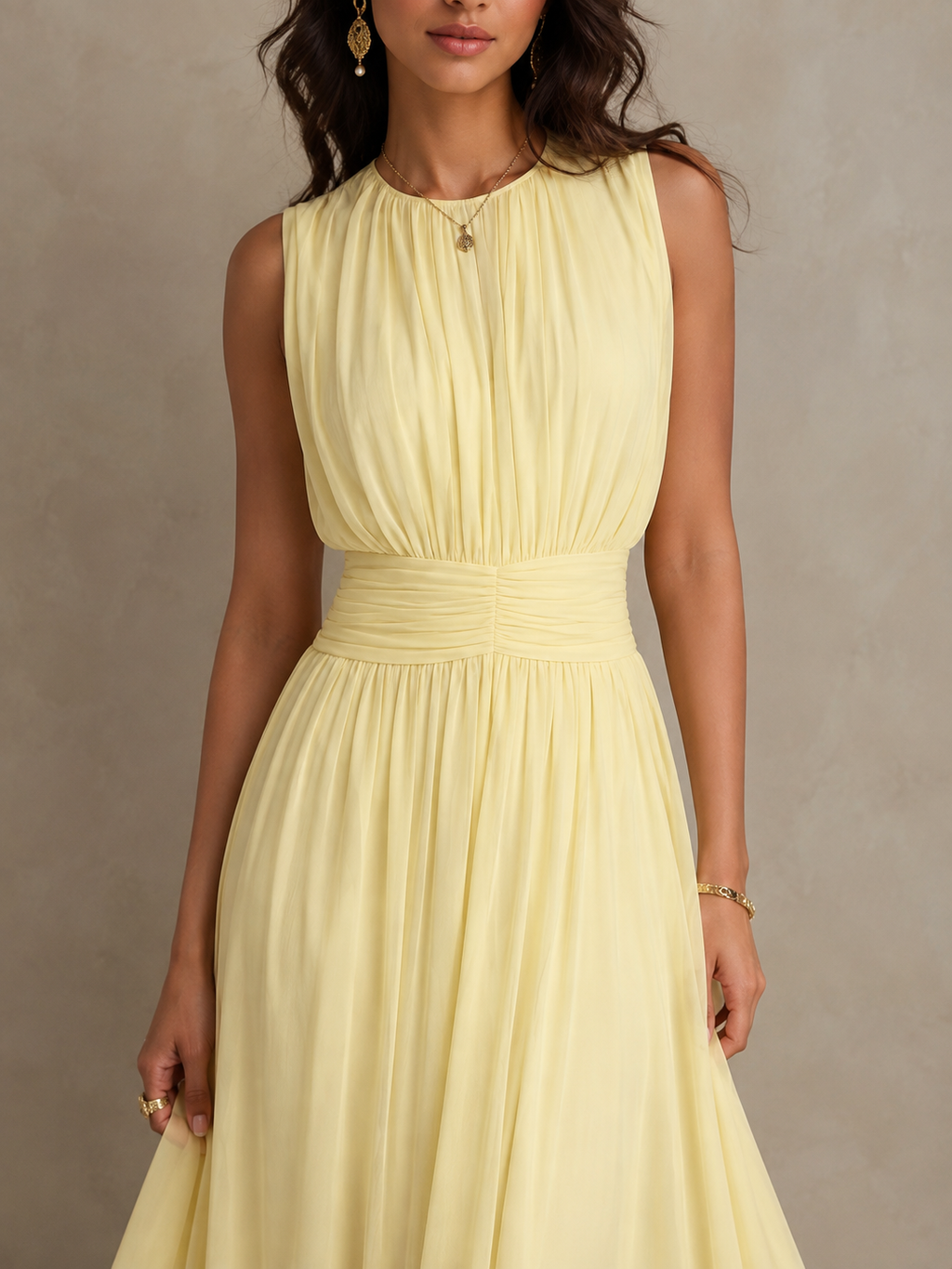 Isabel | Vestido Maxi con Cintura Fruncida y Sin Mangas