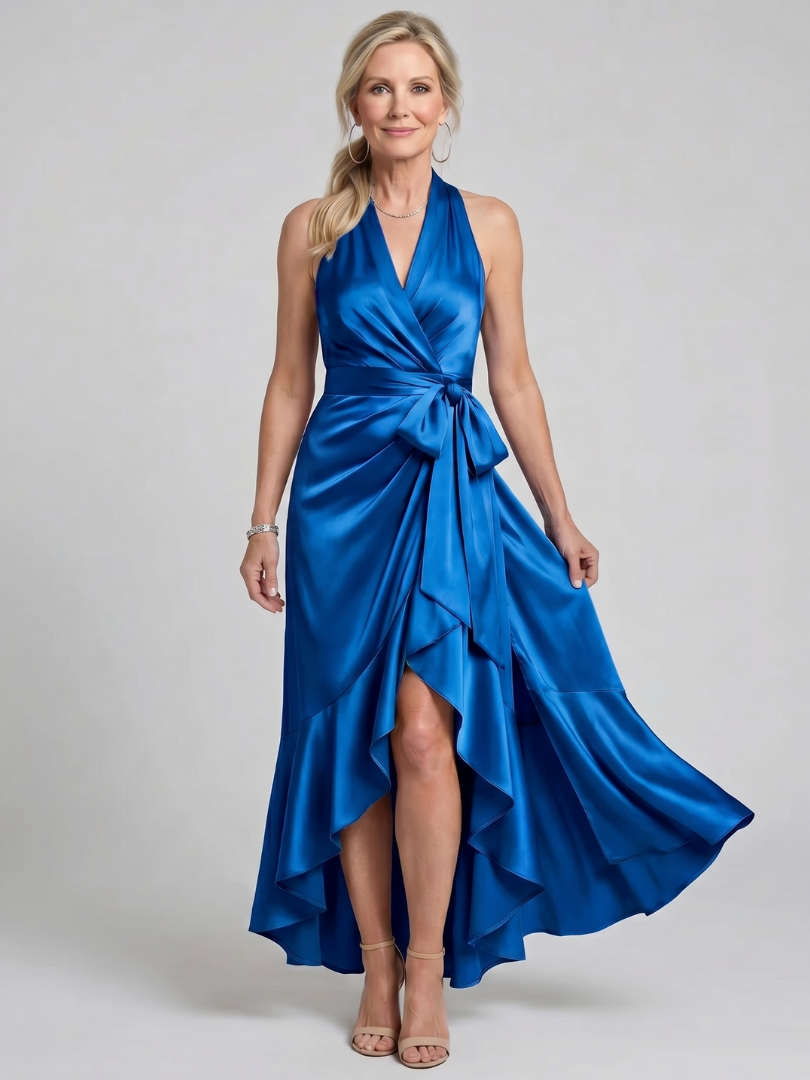 Gloria | Vestido de Noche Fluido Halter Cruzado