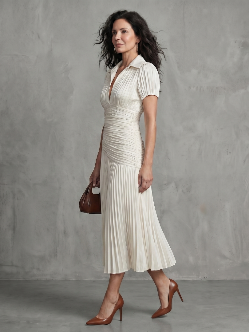 Bianca | Vestido Midi con Cintura Plisada