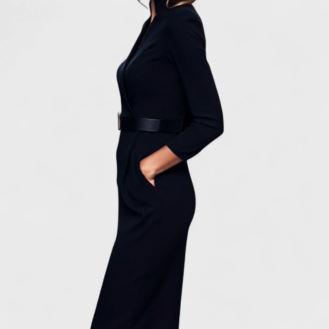 Mandarin | Elegante vestido con cinturón y cuello mao