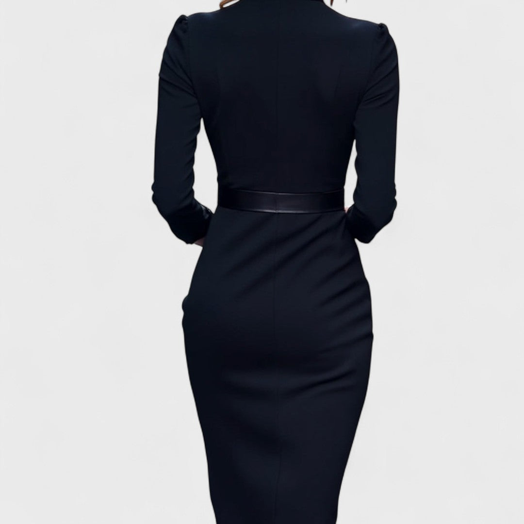 Mandarin | Elegante vestido con cinturón y cuello mao