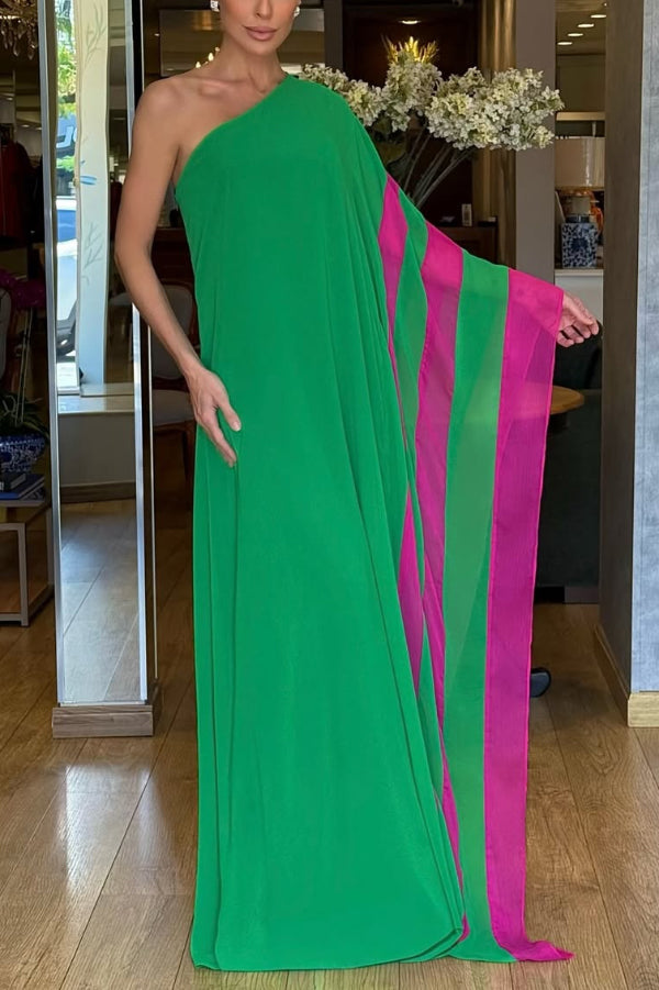 Vestido largo holgado de vacaciones de gasa en bloques de color asimétrico