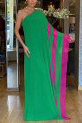 Vestido largo holgado de vacaciones de gasa en bloques de color asimétrico