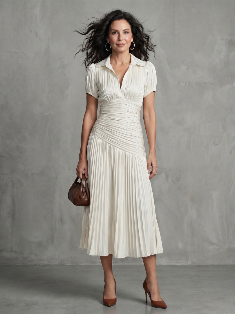 Liliana | Vestido Midi Plisado de Raya Fina