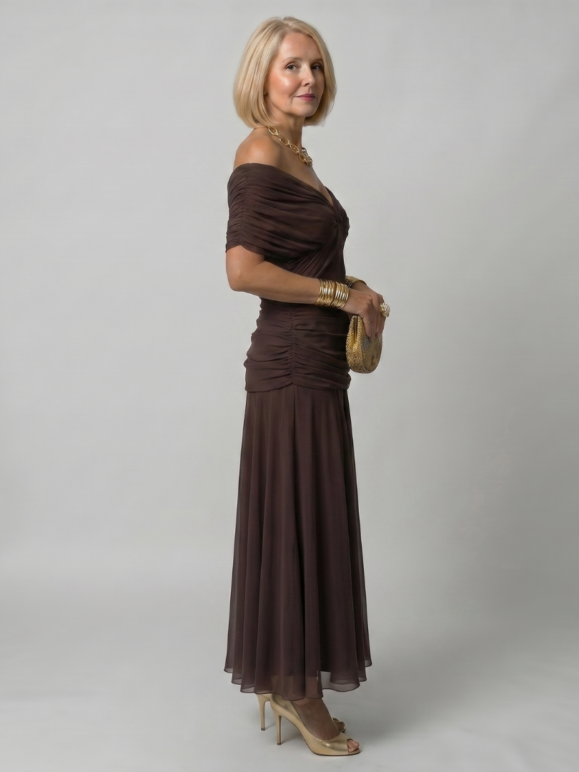 Cassia | Vestido de Noche Fluido con Hombros Descubiertos
