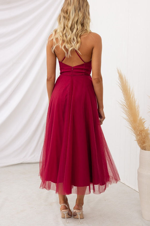 Vestido largo de fiesta Princesa Moderna de gasa con tirantes