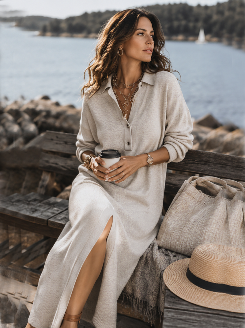 ALVA | VESTIDO MIDI DE MANGA LARGA CON CUELLO SUAVE