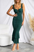Vestido sirena de color liso con cintura alta y plisado