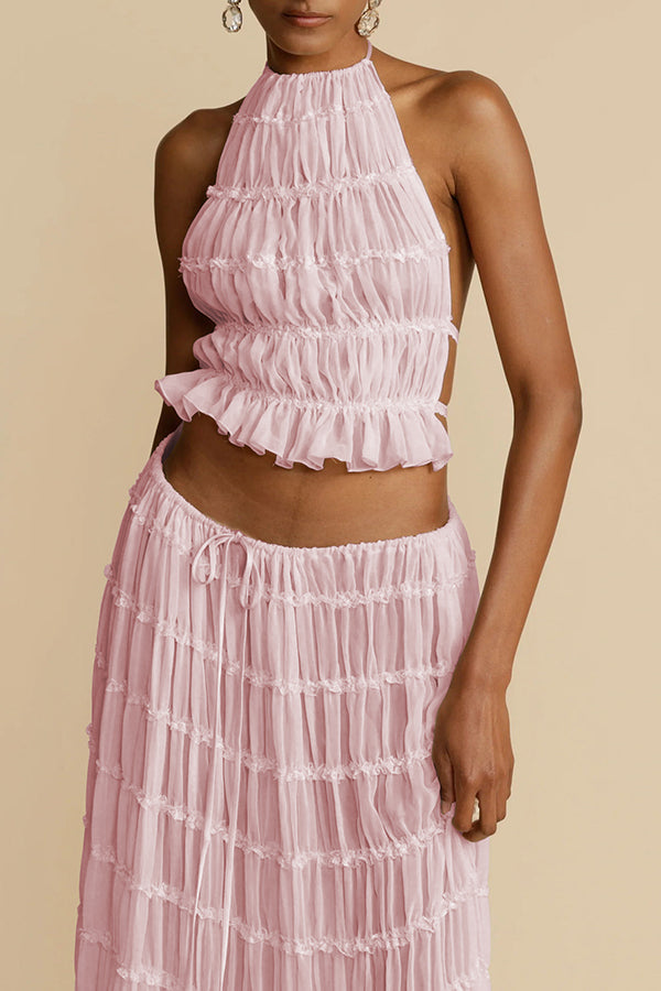 Top halter Pasión y Romance plisado con tirantes elásticos ajustables en la espalda